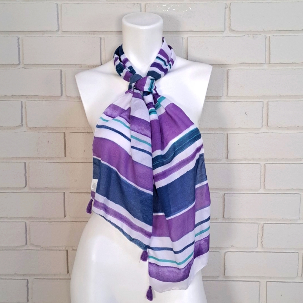 Beautiful Vibrant Striped Tassel Detail Scarf. Size 11"/60" NWT